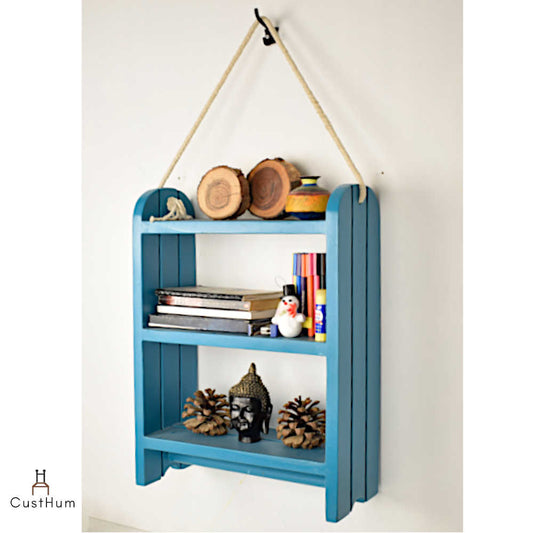 CustHum-Roma-rustic farmhouse style rope shelf-blue