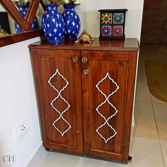 Siduri - Compact Bar Cabinet with Stencilled Moroccan Motif - CustHum