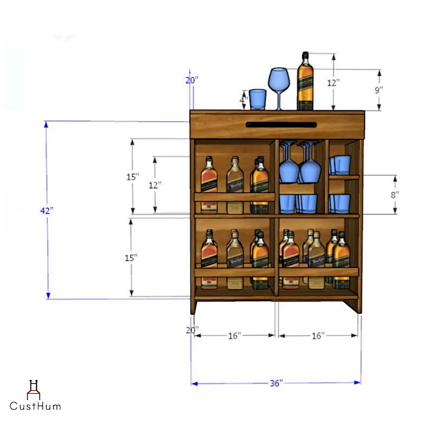 Siris - Rustic-Modern Mini Bar Cabinet - CustHum