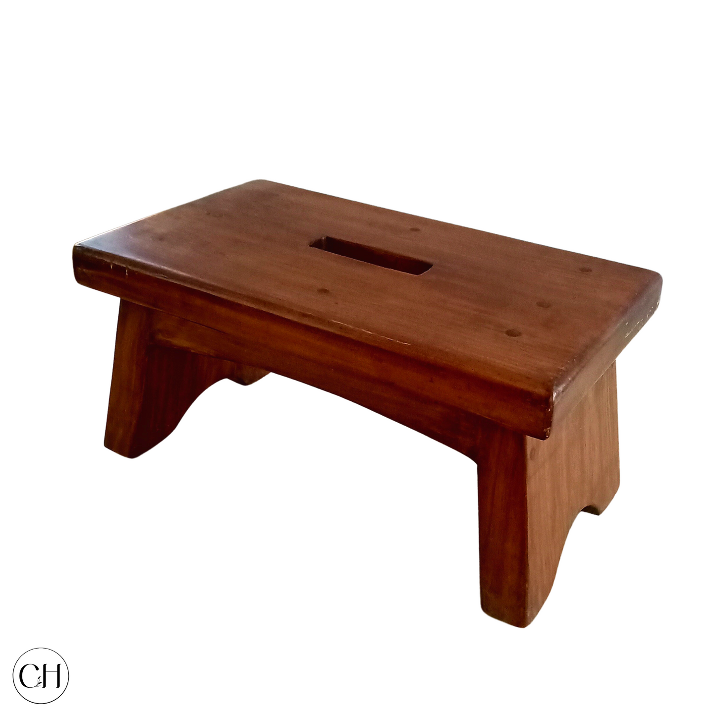 CustHum- Step - small wooden stool with groove in the middle for easy carrying (wood tone, white background)