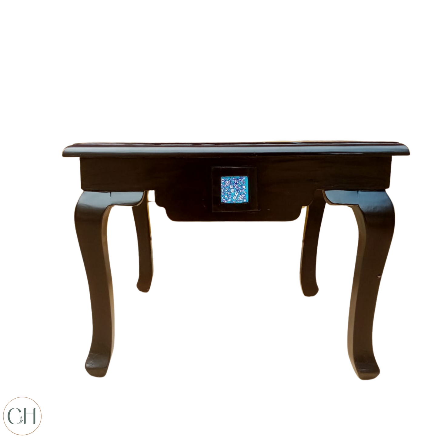 Viola - Ornate Solid Wood Side Table with Toughened Glass Top - CustHum